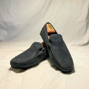 Bruno Magli Men's Blue-Gray Perforated Suede Loafers, Never Worn, Italy, Size 10